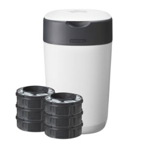 Tommee Tippee Twist & Click Advanced Luieremmer, incl. 6 cassettes met antibacteriële Green folie van duurzame herkomst in wit